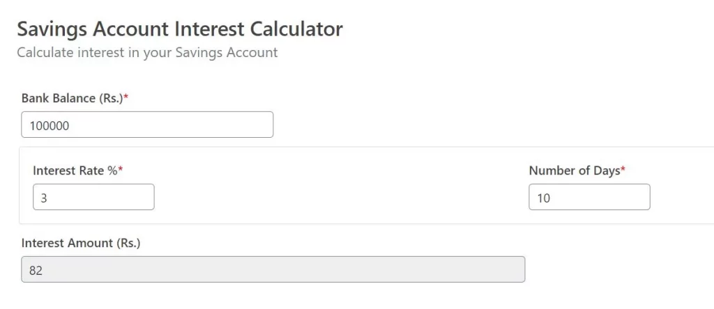 Savings Account Interest Calculation example