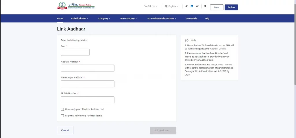 Provide PAN and Aadhaar details to link