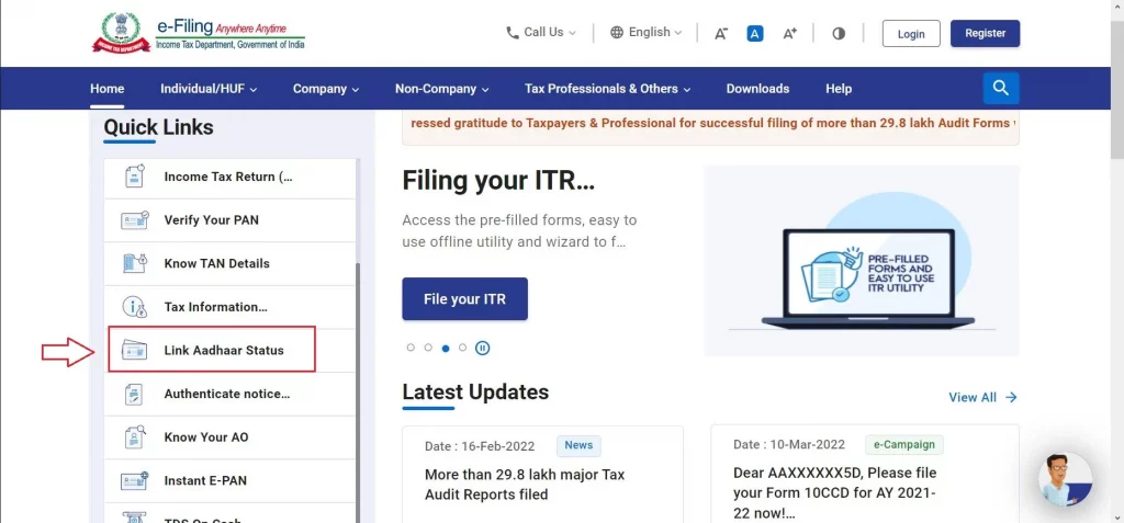 Select "Link Aadhaar Status" option