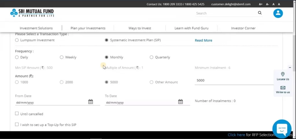 Select folio and provide SIP details