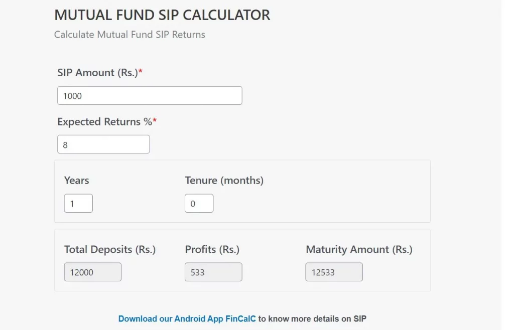 SIP return calculator