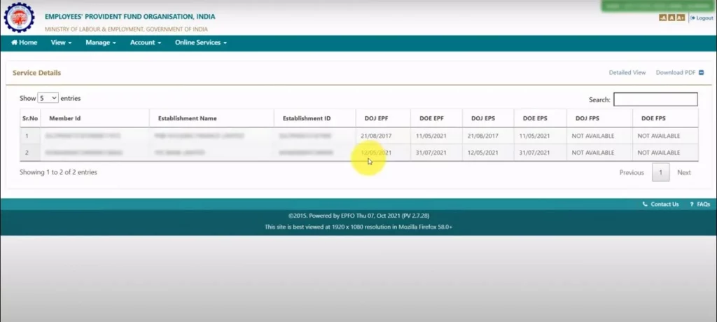 PF Withdrawal Online - Verify DOE details