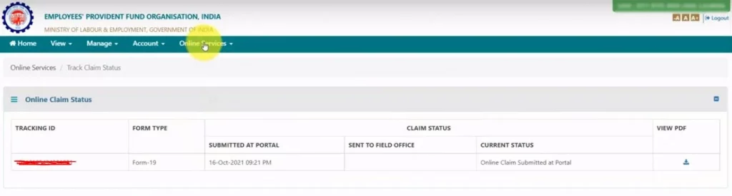 PF Withdrawal Online - Track Claim Status