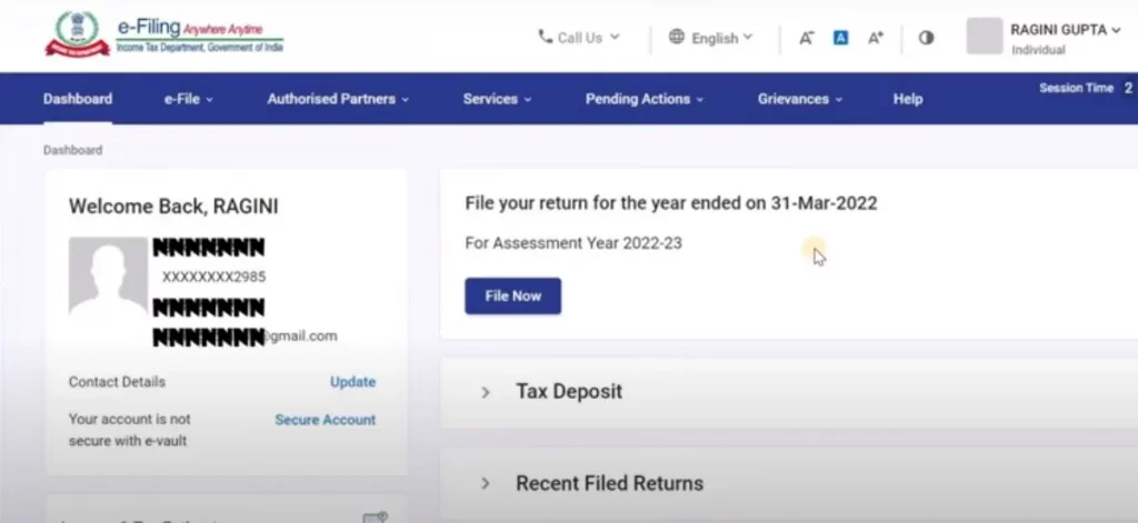 Click on File now to file Income Tax Return (ITR)