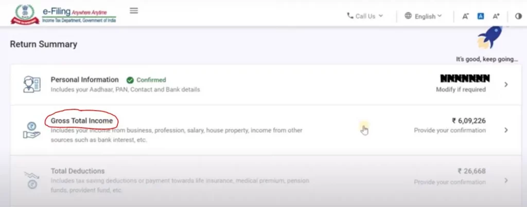 Check Gross Total Income based on Form 16