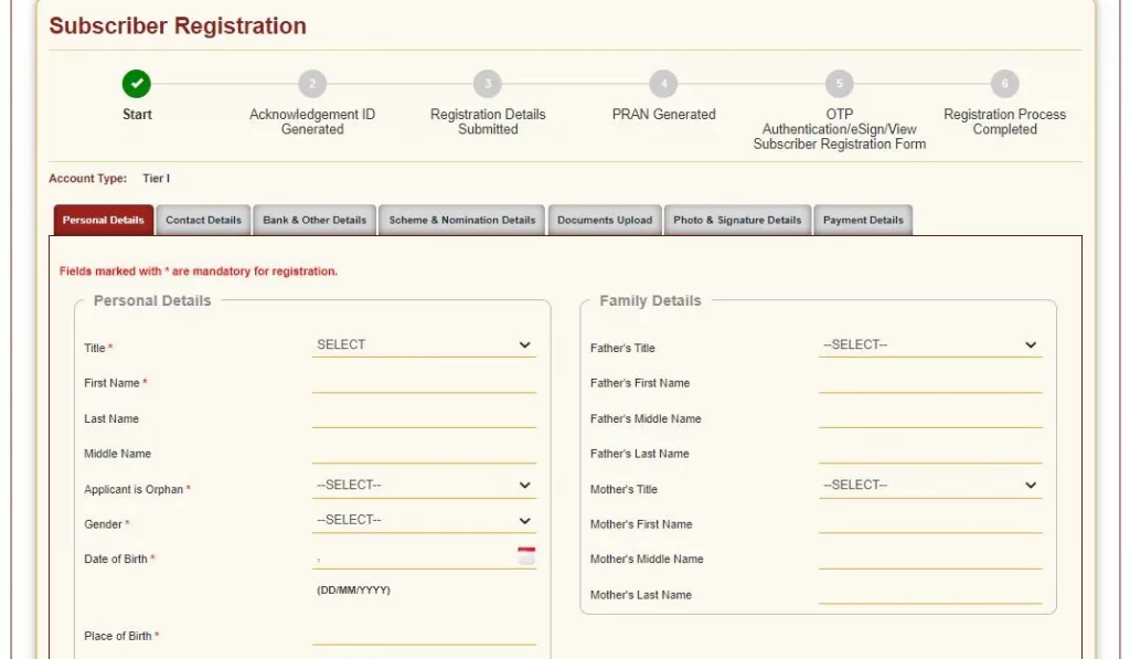 NPS Registration form details