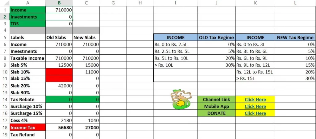 Income Tax Calculator in Excel FY 2023-24