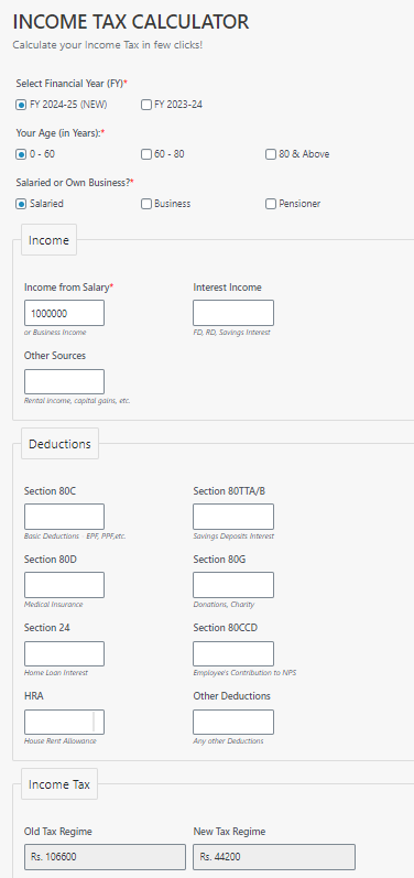 Old vs New Tax Regime comparison without deductions