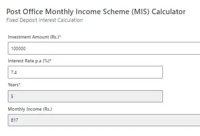 Post Office Monthly Income Scheme (MIS) Calculator