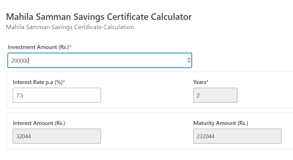 Mahila Samman Savings Certificate Interest Calculation