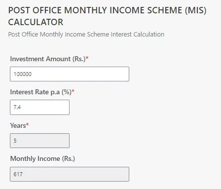 Post Office Monthly Income Scheme Calculator Example